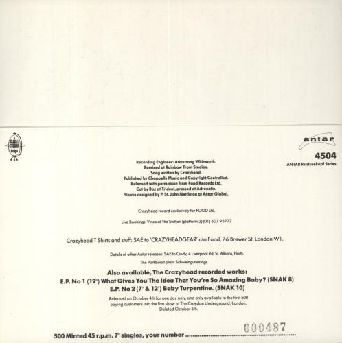 Crazyhead Buy A Gun - Gig 7" 7" vinyl single (7 inch record / 45) UK CA207BU316632