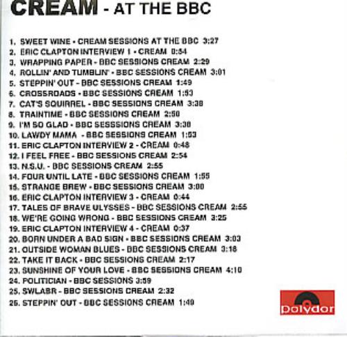 Cream At The BBC CD-R acetate UK CRMCRAT300273