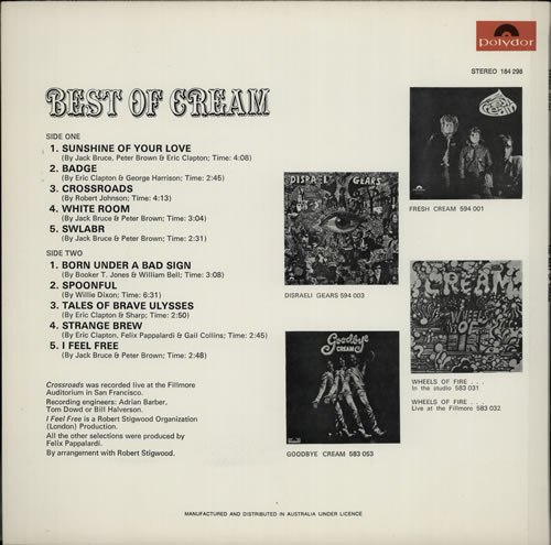 Cream Best Of Cream - Mint vinyl LP album (LP record) Australian CRMLPBE329233