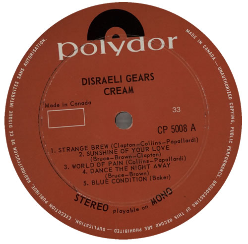 Cream Disraeli Gears vinyl LP album (LP record) Canadian CRMLPDI579507