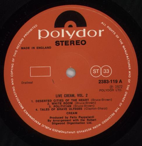 Cream Live Cream Volume II vinyl LP album (LP record) UK CRMLPLI210473