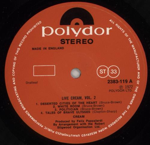 Cream Live Cream Volume II vinyl LP album (LP record) German CRMLPLI680089