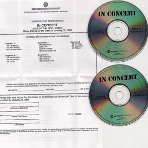 Creed In Concert 2 CD album set (Double CD) US E-D2CIN250422