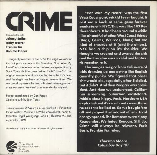 Crime Hot Wire My Heart - Yellow Vinyl + Numbered Sleeve 7" vinyl single (7 inch record / 45) US CR_07HO868802