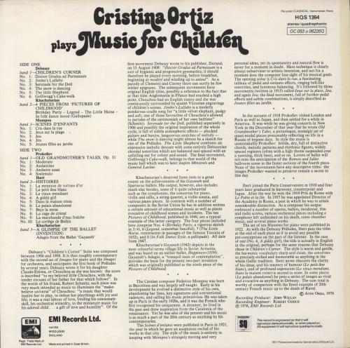 Cristina Ortiz Music For Children vinyl LP album (LP record) UK H0ILPMU887333