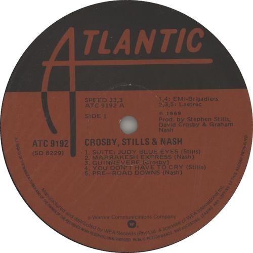 Crosby, Stills & Nash Crosby, Stills & Nash vinyl LP album (LP record) South African NOYLPCR645066