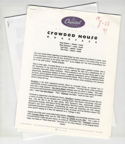 Crowded House Wood Face media press pack US CRDPPWO399653