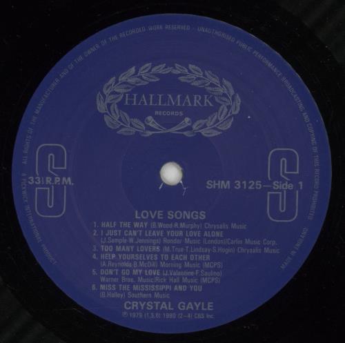 Crystal Gayle Love Songs vinyl LP album (LP record) UK CGYLPLO616159