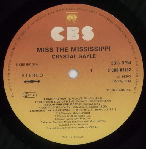 Crystal Gayle Miss The Mississippi vinyl LP album (LP record) UK CGYLPMI232175