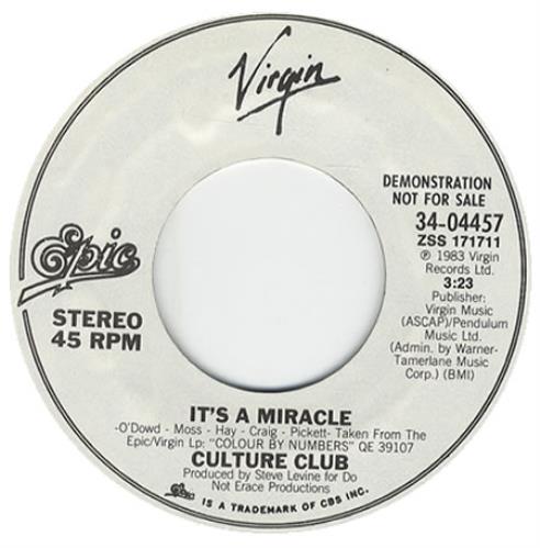 Culture Club It's A Miracle 7" vinyl single (7 inch record / 45) US CUL07IT91858