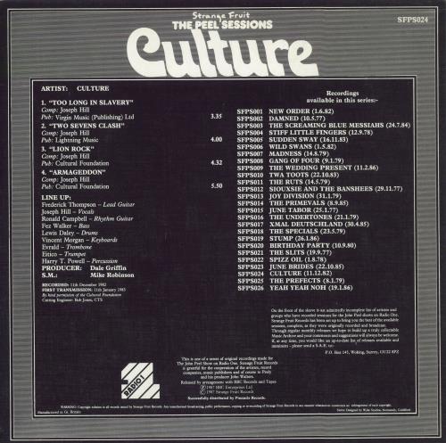 Culture The Peel Sessions 12" vinyl single (12 inch record / Maxi-single) UK CE412TH806795