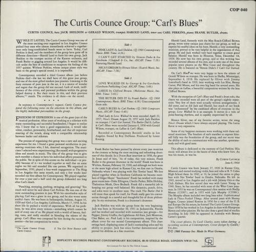 Curtis Counce Carl's Blues vinyl LP album (LP record) German CU-LPCA567535