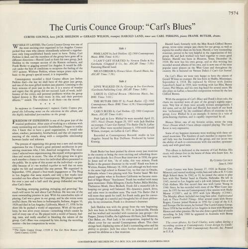 Curtis Counce Carl's Blues vinyl LP album (LP record) US CU-LPCA875739