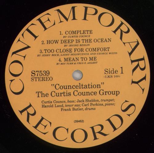 Curtis Counce Vol 2: Counceltation vinyl LP album (LP record) US CU-LPVO442828