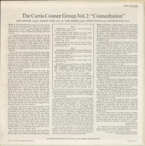 Curtis Counce Vol 2: Counceltation vinyl LP album (LP record) US CU-LPVO442828