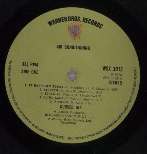 Curved Air Air Conditioning - 1st vinyl LP album (LP record) UK CVDLPAI888101