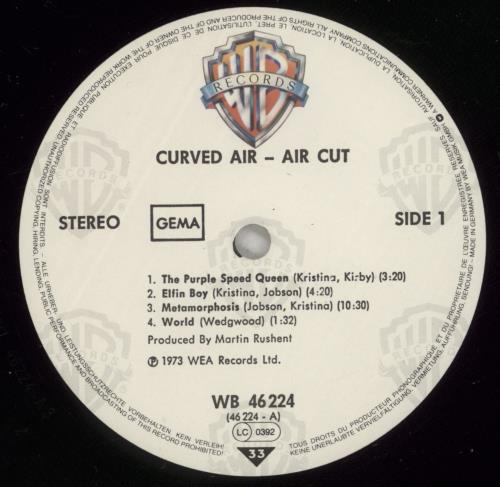 Curved Air Air Cut vinyl LP album (LP record) UK CVDLPAI877469
