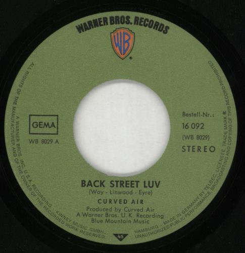Curved Air Back Street Luv - Wide Centre 7" vinyl single (7 inch record / 45) German CVD07BA865055