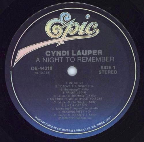 Cyndi Lauper A Night To Remember - Promo stamped vinyl LP album (LP record) Canadian LAULPAN801524
