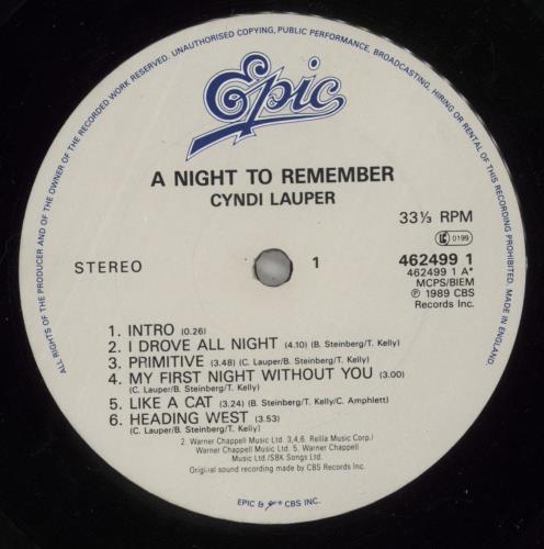 Cyndi Lauper A Night To Remember vinyl LP album (LP record) UK LAULPAN45000