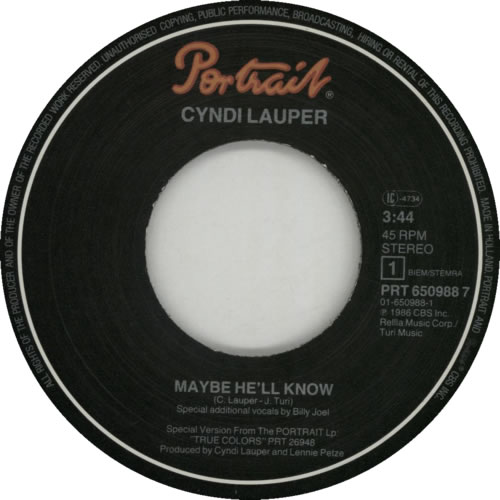 Cyndi Lauper Maybe He'll Know 7" vinyl single (7 inch record / 45) Dutch LAU07MA70882