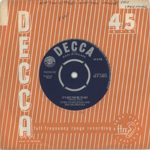 Cyril Stapleton It's Not For Me To Say 7" vinyl single (7 inch record / 45) UK CS607IT730956