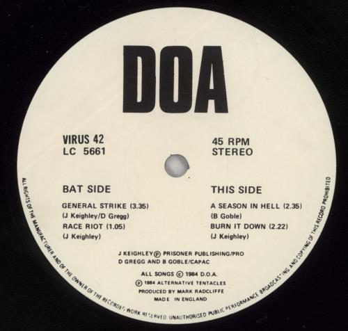 D.O.A. Don't Turn Yer Back [On Desperate Times] 12" vinyl single (12 inch record / Maxi-single) UK D-A12DO866480