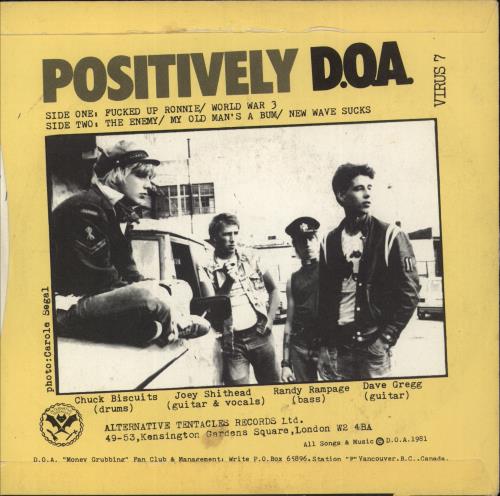 D.O.A. Positively D.O.A. - 1st - EX 7" vinyl single (7 inch record / 45) UK D-A07PO866337