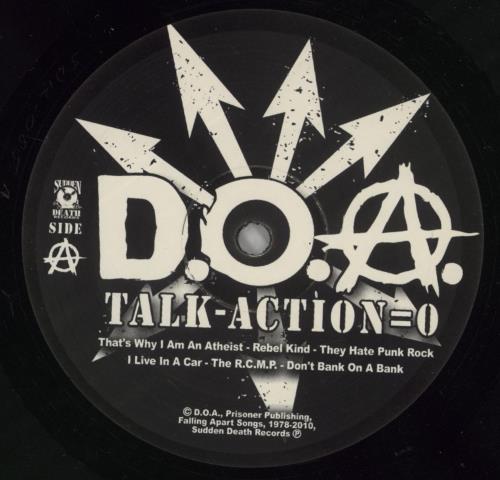 D.O.A. Talk - Action = 0 vinyl LP album (LP record) Canadian D-ALPTA866446