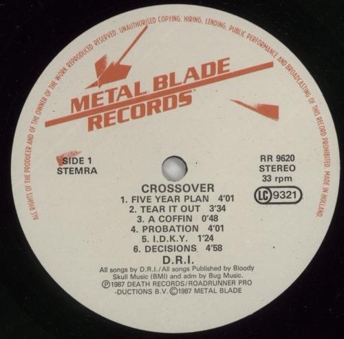 D.R.I. Crossover vinyl LP album (LP record) Dutch D7RLPCR656026