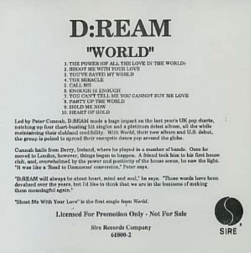 D:Ream World CD album (CDLP) US D-RCDWO309641