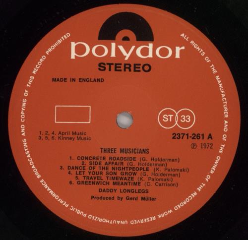 Daddy Longlegs Three Musicians - VG vinyl LP album (LP record) UK DYGLPTH874695