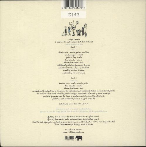 Damien Rice Dogs 7" vinyl single (7 inch record / 45) UK DA007DO413931