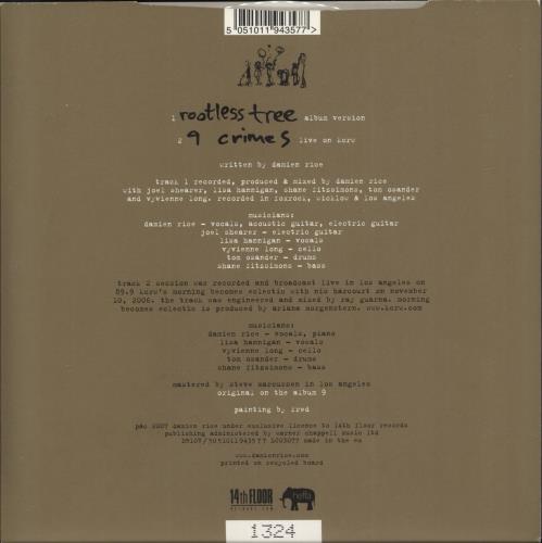 Damien Rice Rootless Tree 7" vinyl single (7 inch record / 45) UK DA007RO388211