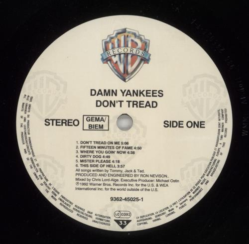 Damn Yankees Don't Tread vinyl LP album (LP record) German DYALPDO872063