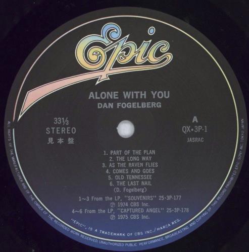 Dan Fogelberg Alone With You Special DJ Copy vinyl LP album (LP record) Japanese DNFLPAL178517
