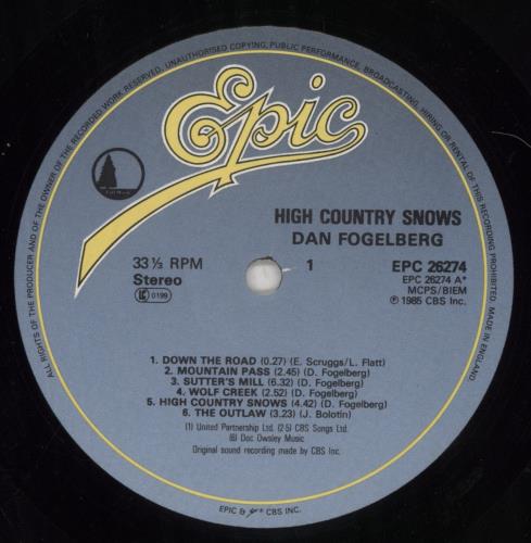 Dan Fogelberg High Country Snows vinyl LP album (LP record) UK DNFLPHI847074