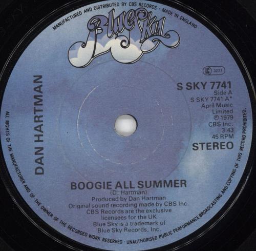 Dan Hartman Boogie All Summer 7" vinyl single (7 inch record / 45) UK DHA07BO715301