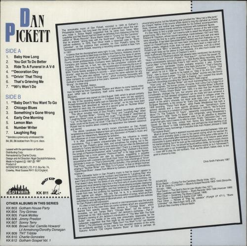 Dan Pickett 1949 Country Blues vinyl LP album (LP record) UK 93OLPCO877885