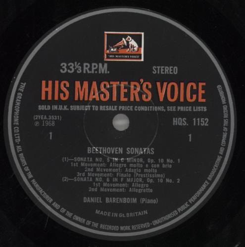 Daniel Barenboim Beethoven Sonatas vinyl LP album (LP record) UK H39LPBE861668