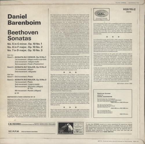 Daniel Barenboim Beethoven Sonatas vinyl LP album (LP record) UK H39LPBE861668