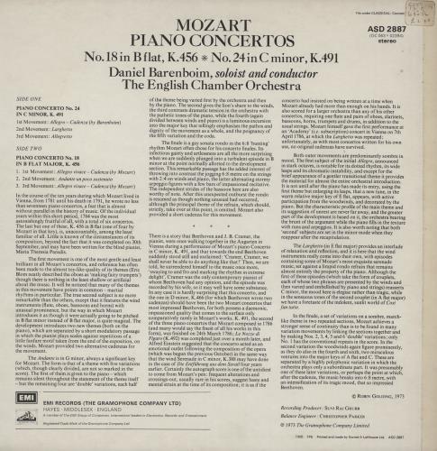 Daniel Barenboim Mozart Piano Concertos vinyl LP album (LP record) UK H39LPMO750609