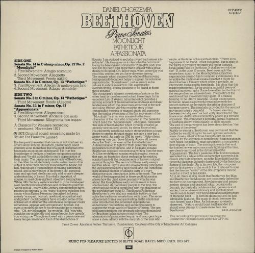 Daniel Chorzempa Beethoven Piano Sonatas vinyl LP album (LP record) UK H9NLPBE764707