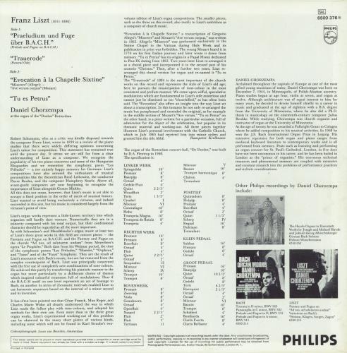 Daniel Chorzempa Praeludium Und Fuge ber B.A.C.H. / Trauerode / Evocation  La Chapelle Sixtine / Tu Es Petrus vinyl LP album (LP record) Dutch H9NLPPR868476