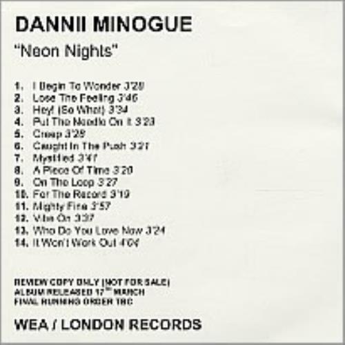 Dannii Minogue Neon Nights CD-R acetate UK DANCRNE241466