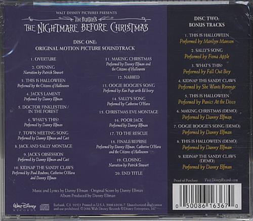 Danny Elfman The Nightmare Before Christmas 2 CD album set (Double CD) US DXN2CTH389749