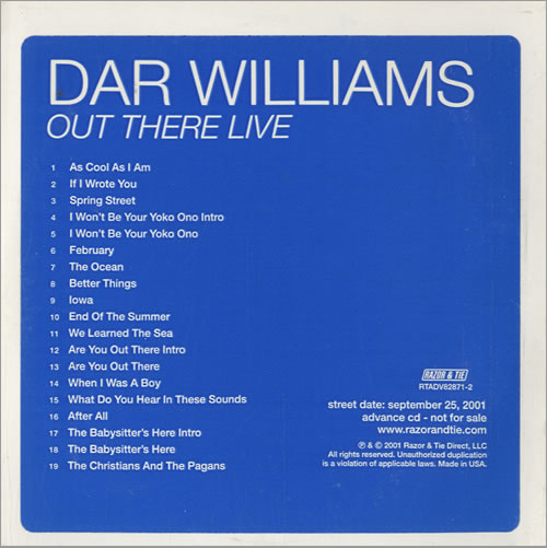 Dar Williams Out There Live CD album (CDLP) US DK4CDOU486078