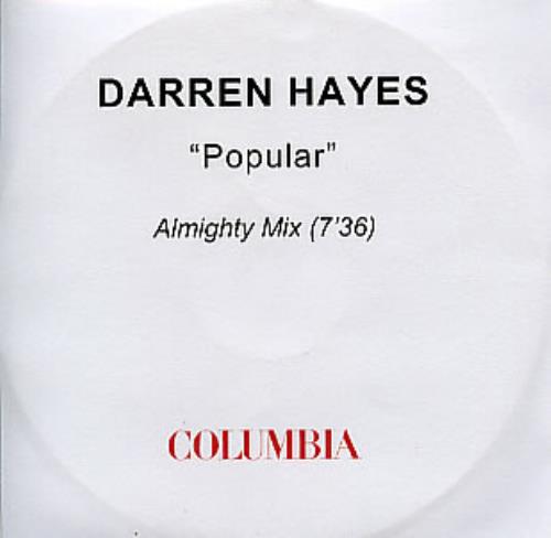 Darren Hayes Popular CD-R acetate UK DHYCRPO295810
