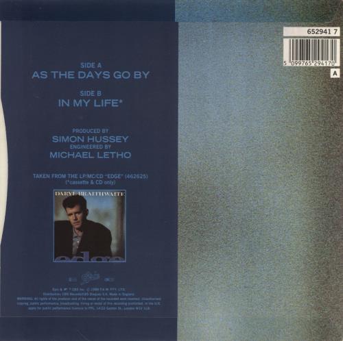 Daryl Braithwaite As The Days Go By 7" vinyl single (7 inch record / 45) UK BTW07AS775115