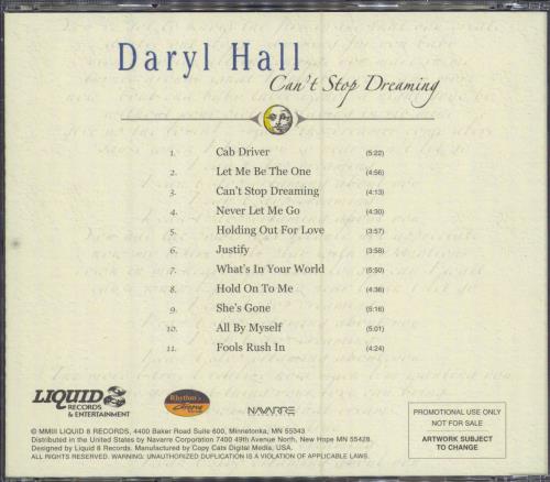 Daryl Hall Can't Stop Dreaming CD album (CDLP) US DRLCDCA783178